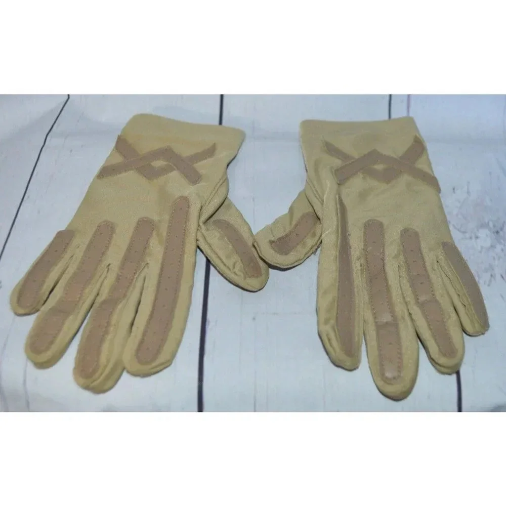 Women Teen Beige Tan Gloves Vintage WPL 32246 Nylon Spandex